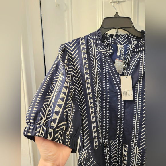 NWT KAKTUS midi length Blue printed dress size large - Picture 5 of 7